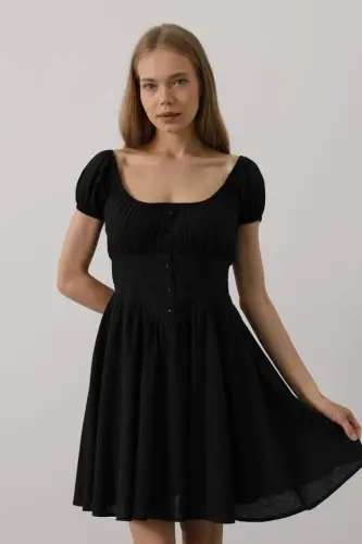 Waist Corset Mini Dress - Black - 4