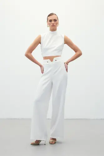 Waist Detailed Pants - Ecru-Ecru - 1