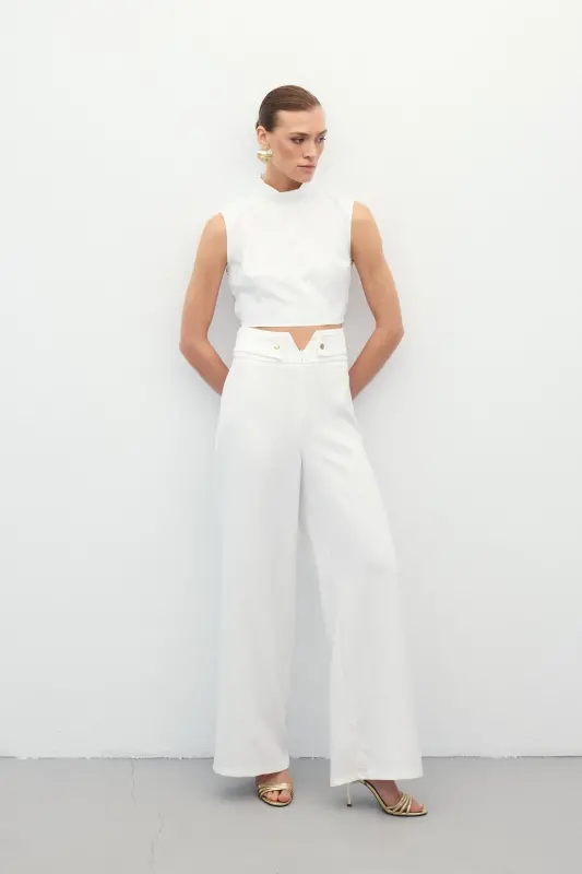 Waist Detailed Pants - Ecru-Ecru - 2