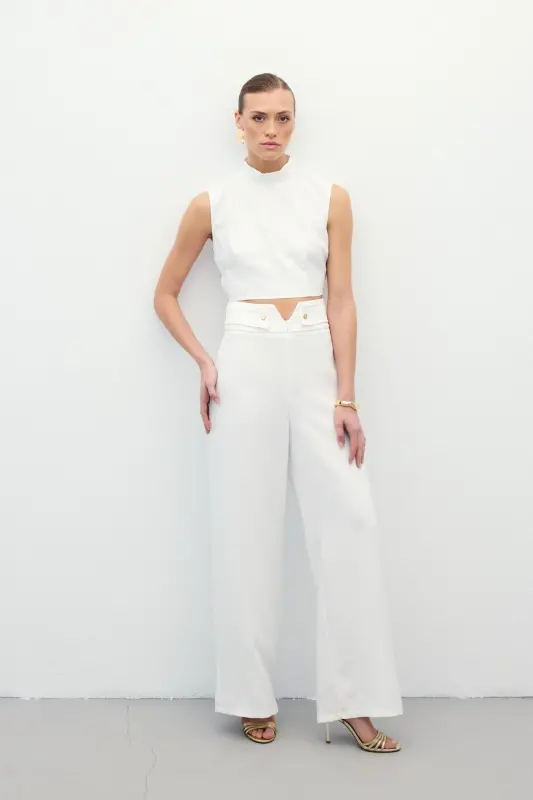 Waist Detailed Pants - Ecru-Ecru - 3