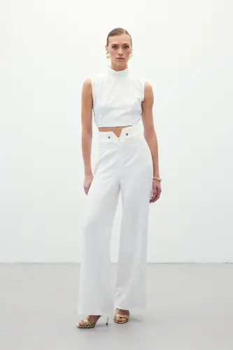 Waist Detailed Pants - Ecru-Ecru - 4