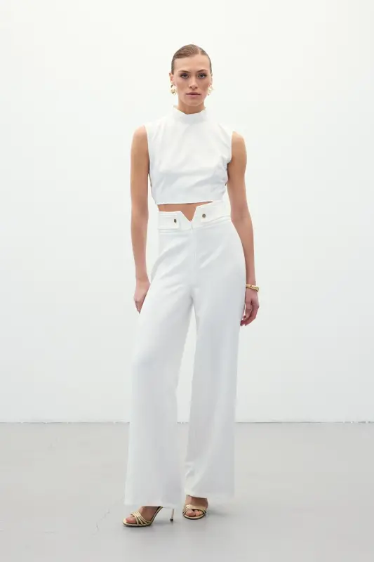 Waist Detailed Pants - Ecru-Ecru - 4