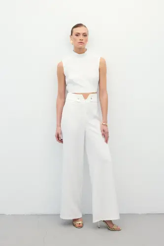 Waist Detailed Pants - Ecru-Ecru - 5