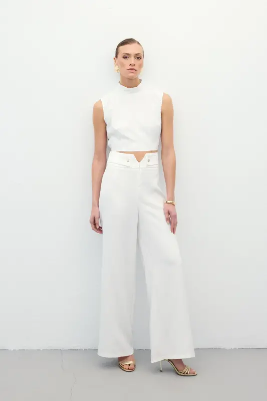 Waist Detailed Pants - Ecru-Ecru - 5