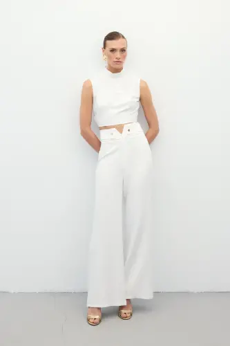 Waist Detailed Pants - Ecru-Ecru - 6