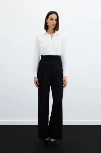 Waist Detailed Pocketed Trousers - Black-BLACK 