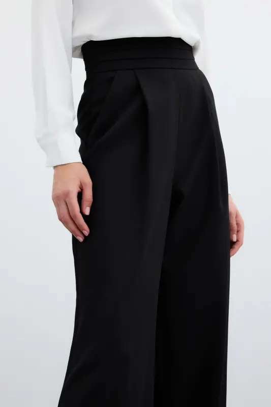 Waist Detailed Pocketed Trousers - Black-BLACK - 5
