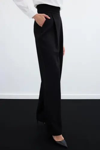 Waist Detailed Pocketed Trousers - Black-BLACK - 6