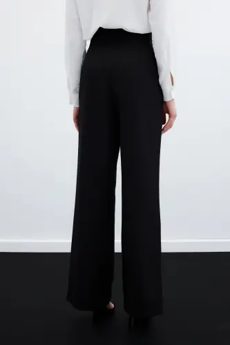 Waist Detailed Pocketed Trousers - Black-BLACK - 7