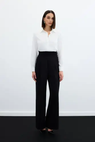 Waist Detailed Pocketed Trousers - Black-BLACK - 1