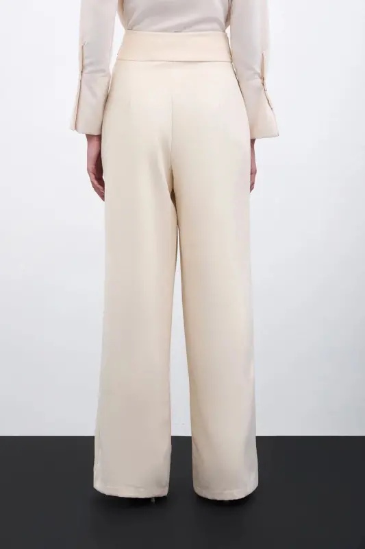 Waist Detailed Trousers - Beige-BEIGE - 4