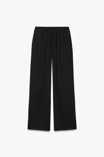 WAIST ELASTIC WIDE LEG TROUSERS-Black - 3
