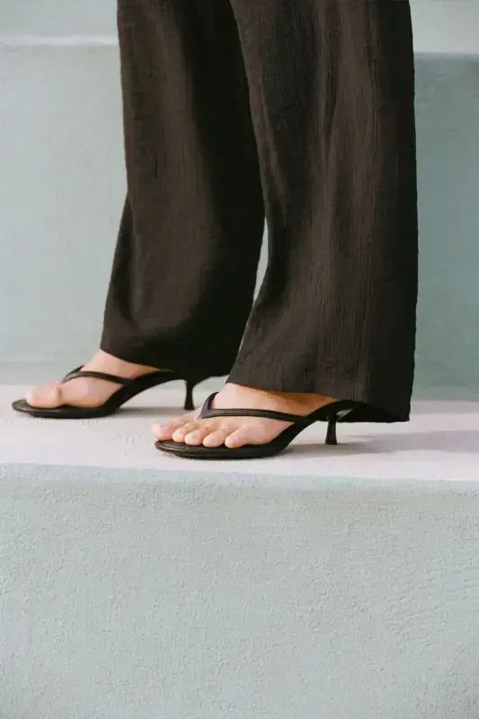 WAIST ELASTIC WIDE LEG TROUSERS-Black - 6