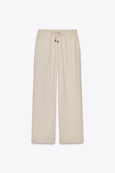 WAIST ELASTIC WIDE LEG TROUSERS-Sand - 5