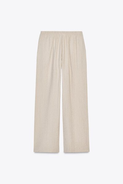 WAIST ELASTIC WIDE LEG TROUSERS-Sand - 6
