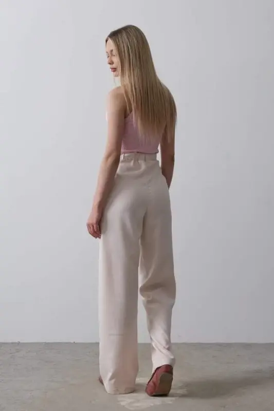 Waist Half Elastic Palazzo Pants - Powder - 3