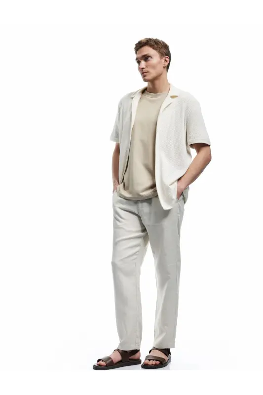 Waist Tie Buttoned Pocket Detailed Linen Chino Pants - 1
