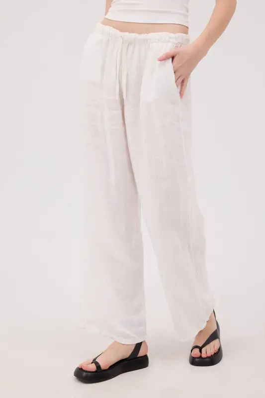 Waist Tie Linen Pants PN4991-PNN-White - 2