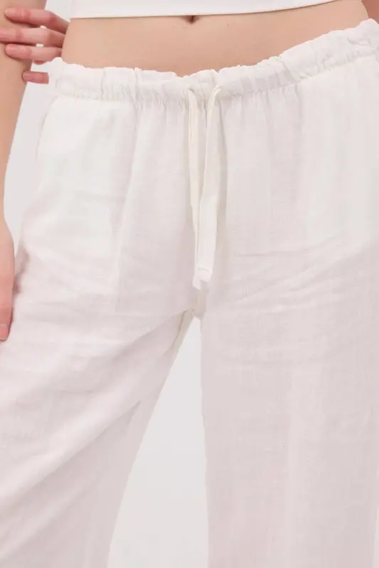 Waist Tie Linen Pants PN4991-PNN-White - 3