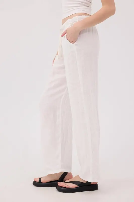 Waist Tie Linen Pants PN4991-PNN-White - 4