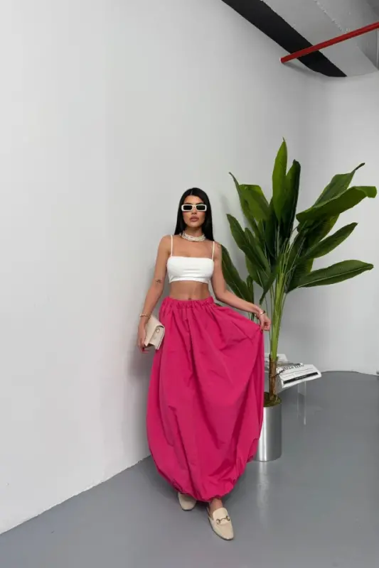 WAISTBAND BALLOON SKIRT CHANEL BOY SOFT FABRIC - Fuchsia - 2