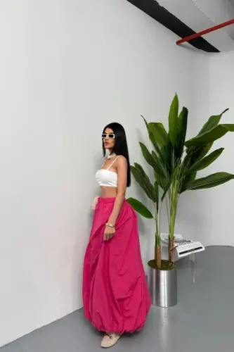 WAISTBAND BALLOON SKIRT CHANEL BOY SOFT FABRIC - Fuchsia - 3