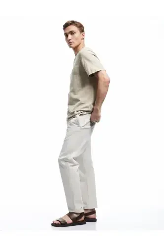 Waistband Tie Cotton Pocket Detail Canvas Chino Pants - 1