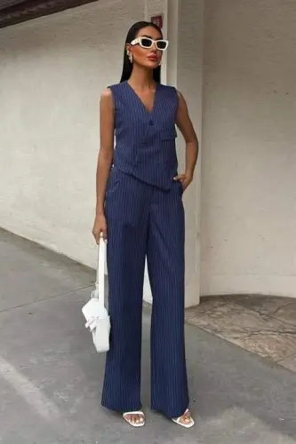 Waistcoat with Cross Detail, Buttoned and Pockets Vest Suit 10150 - 1