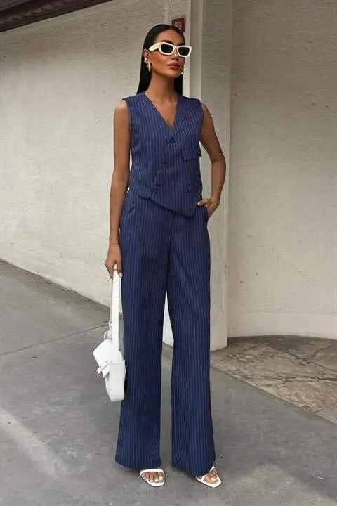 Waistcoat with Cross Detail, Buttoned and Pockets Vest Suit 10150 - 1