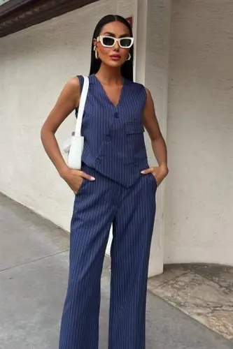 Waistcoat with Cross Detail, Buttoned and Pockets Vest Suit 10150 - 5