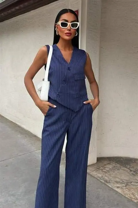 Waistcoat with Cross Detail, Buttoned and Pockets Vest Suit 10150 - 5