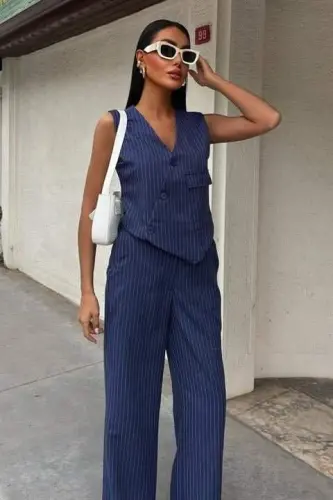 Waistcoat with Cross Detail, Buttoned and Pockets Vest Suit 10150 - 6