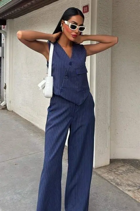 Waistcoat with Cross Detail, Buttoned and Pockets Vest Suit 10150 - 7