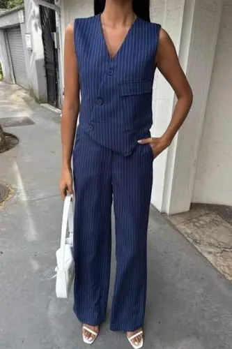 Waistcoat with Cross Detail, Buttoned and Pockets Vest Suit 10150 - 8