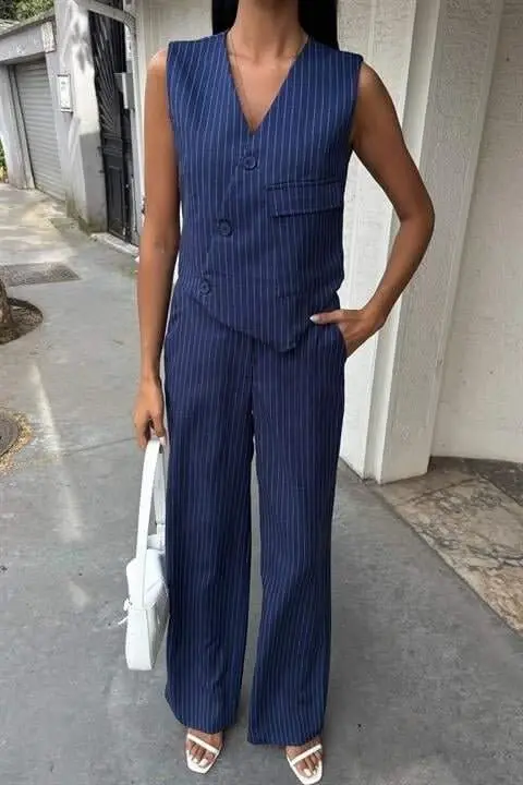 Waistcoat with Cross Detail, Buttoned and Pockets Vest Suit 10150 - 8