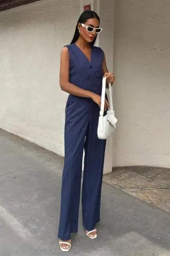 Waistcoat with Cross Detail, Buttoned and Pockets Vest Suit 10150 - 9