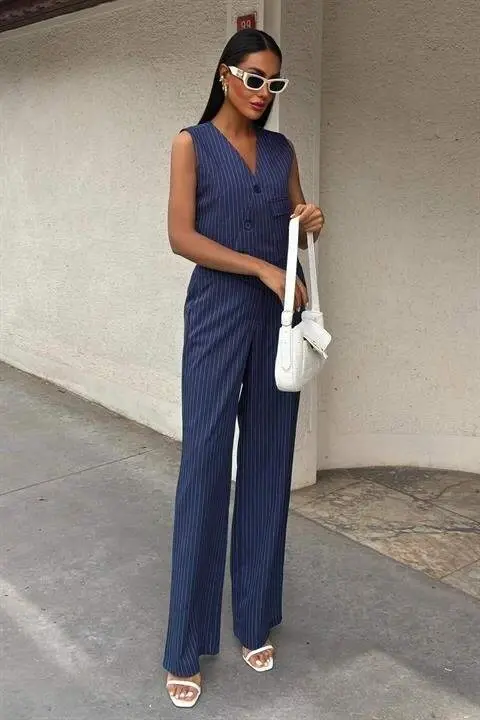 Waistcoat with Cross Detail, Buttoned and Pockets Vest Suit 10150 - 9