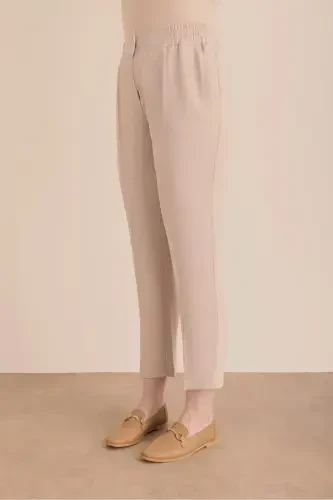 Waisted Detailed Woven Carrot Trousers-Beige - 4