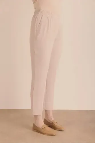 Waisted Detailed Woven Carrot Trousers-Beige - 5