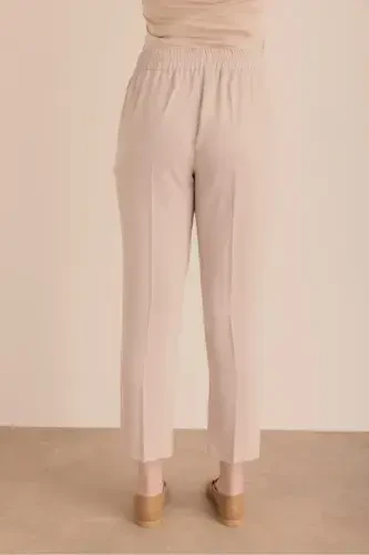 Waisted Detailed Woven Carrot Trousers-Beige - 6