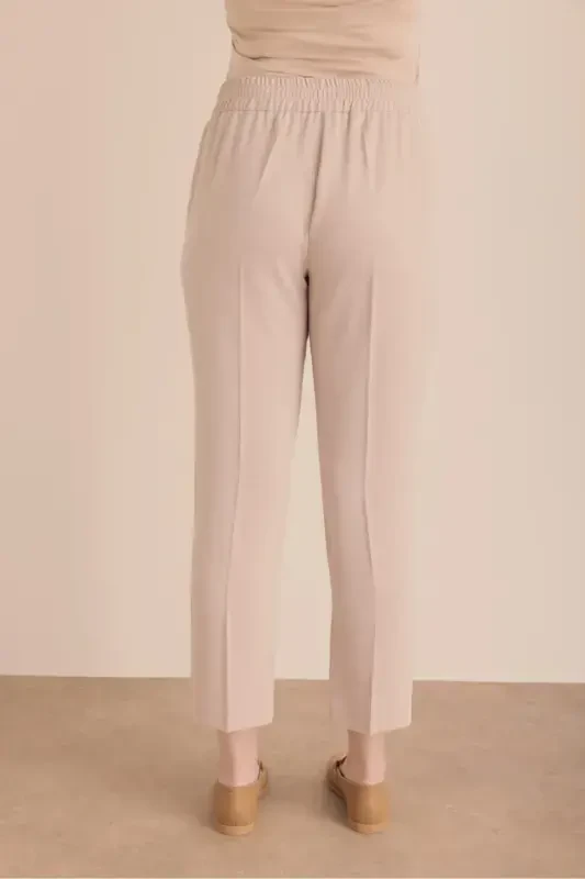 Waisted Detailed Woven Carrot Trousers-Beige - 6