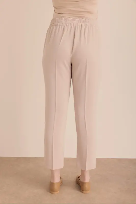Waisted Detailed Woven Carrot Trousers-Beige - 6