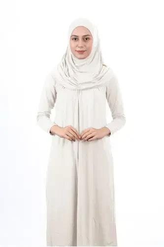 Waiter Boy 12-15 Age Cream Self-Headscarf One Piece Women's Prayer Dress-White - 1