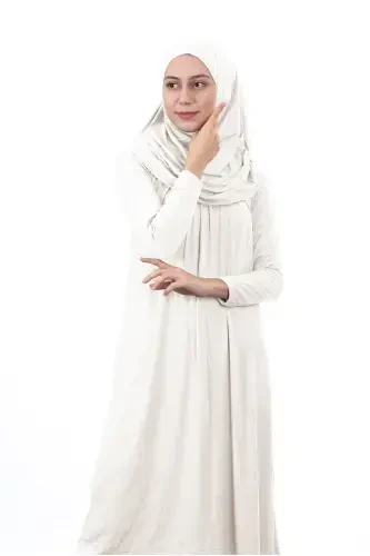 Waiter Boy 12-15 Age Cream Self-Headscarf One Piece Women's Prayer Dress-White - 3