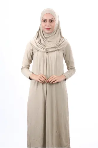 Waiter Boy 12-15 Age Mink Self-Turban One Piece Women's Prayer Dress-Mink 