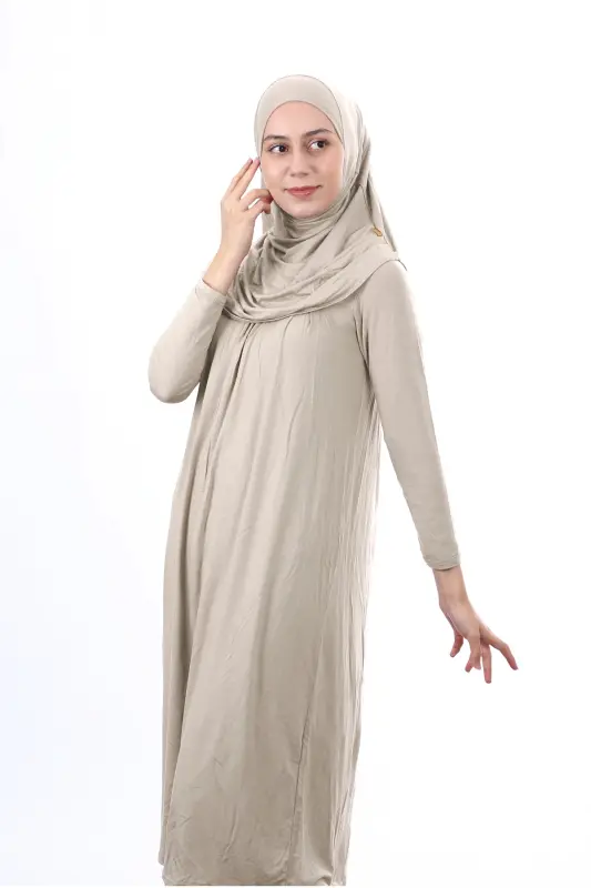 Waiter Boy 12-15 Age Mink Self-Turban One Piece Women's Prayer Dress-Mink - 2