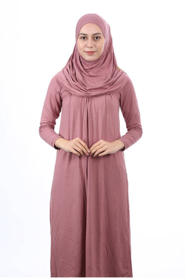Waitress Boy 12-15 Years Pink Integrated Headscarf One Piece Women's Prayer Dress - 1
