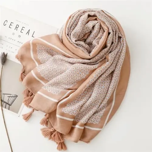 WaJuemy Travel Boho Scarf for Women Casual Lightweight PasModazoneina Scarves Fashion Multicolor Shawl Wraps with Fringed Beads - 3