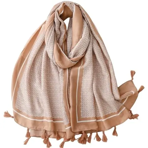 WaJuemy Travel Boho Scarf for Women Casual Lightweight PasModazoneina Scarves Fashion Multicolor Shawl Wraps with Fringed Beads 
