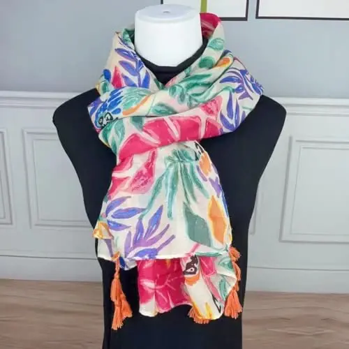 WaJuemy Travel Boho Scarf for Women Casual Lightweight PasModazoneina Scarves Fashion Multicolor Shawl Wraps with Fringed Beads - 3